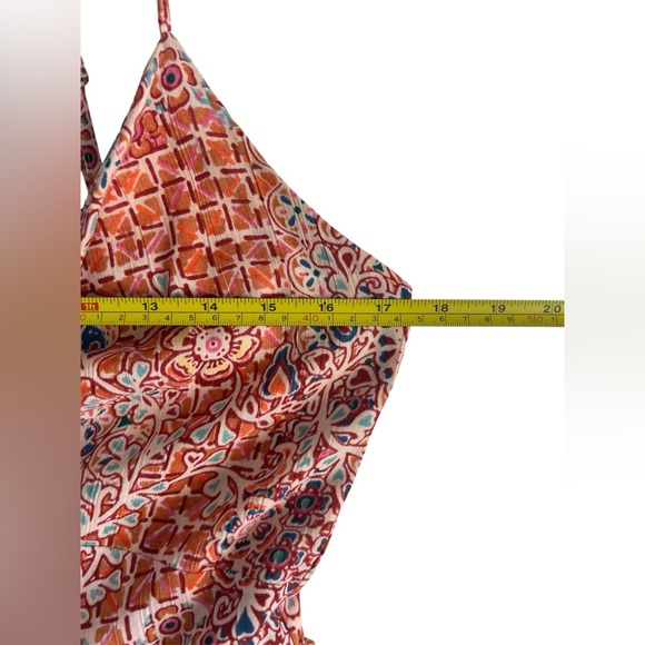 Angie NWT Boho Paisley Print Cut Out Mini Dress Cream/Orange Adjustable Straps M - Picture 9 of 10